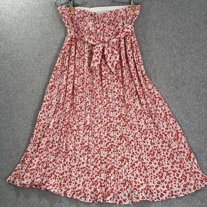 alice blue White Pleated Heart Print Long Skirt Elastic Waist L